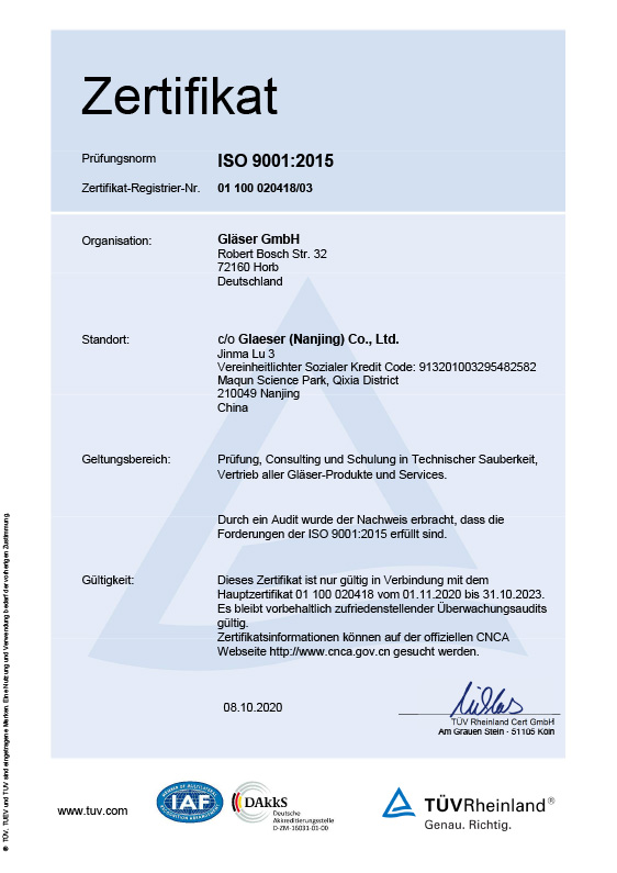 Certificate ISO 9001<br>Location China german Version