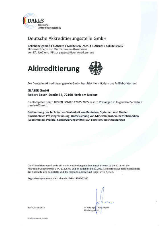 Accreditation <br>certificate<br>ISO 17025 Germany<br>german Version
